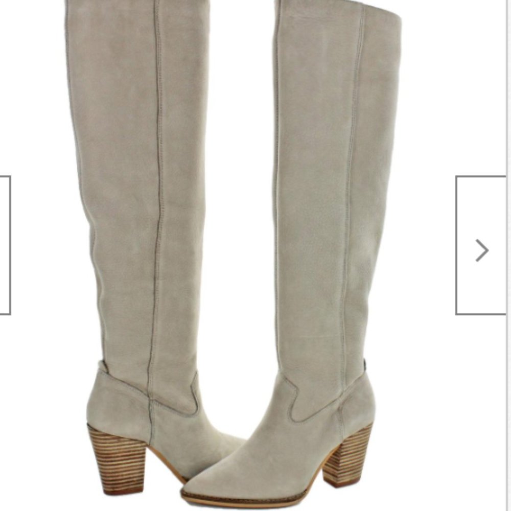 Leather knee-high heeled boots